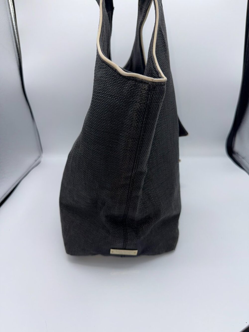 Kate Spade Black Canvas Bow Shoulder Bag Tote Purse - Picture 7 of 15
